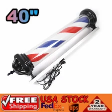 40" Outdoor Barber Shop Pole Rotating Light Red/White/Blue LED Hair Salon Sign
