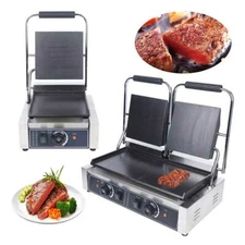 Commercial Sandwich Press Grill Griddle Panini Maker Smooth Flat Surface Steak