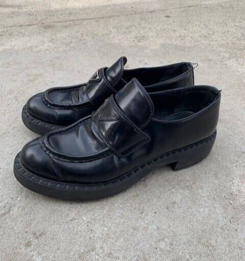 PRADA Women's Black Chocolate Brushed Leather Loafers Size 39 | eBay