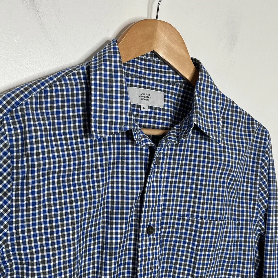 Camisa Jack Spade a Cuadros Abotonada Manga Larga Azul Negra Para Hombre Talla M Cuello Foto 2 de 4