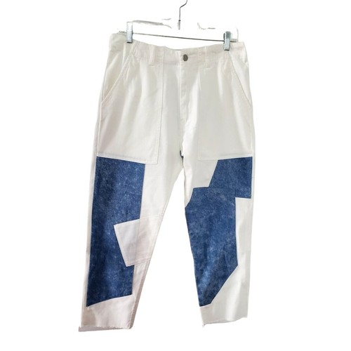 Free People x Sandrine Rose Jeans Pants Denim White Patchwork Crop Ankle Sz 28 - Picture 2 of 8