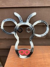 Large cow cattle head ornament made of used horseshoes handmade gift