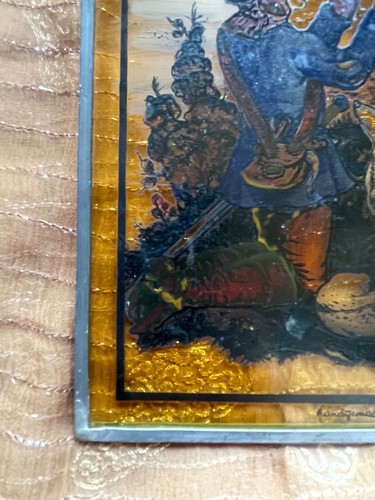 Vintage St. Hubertus deutsche handgemalte künstliche Glasmalerei 9,5 "x 6,75" - Bild 12 von 16
