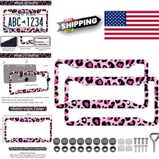 Stylish Pink Leopard Print License Plate Holder 2 Pack For Standard Plates Stylish Pink Leopard Print License Plate Holder 2 Pack For Standard Plates