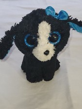 TY Beanie Boos Tracy Black White Dog Medium Plush Glitter Eyes
