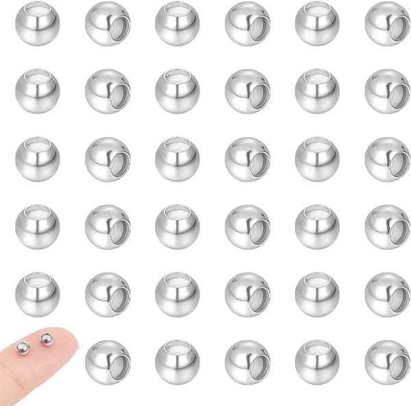 40 StüCk 4Mm Edelstahl Abstandsperlen Runde Schieber Perlen Metall Stopperperlen-image