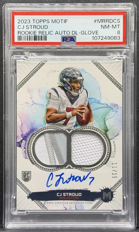 2023 Topps Motif CJ Stroud Rookie Relic AUTO RC Jersey Glove /15 PSA 8