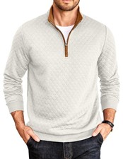 Mens Sweatshirts Quarter Zip Turtleneck Warm Pullover Lightweight Quilted Kni...
