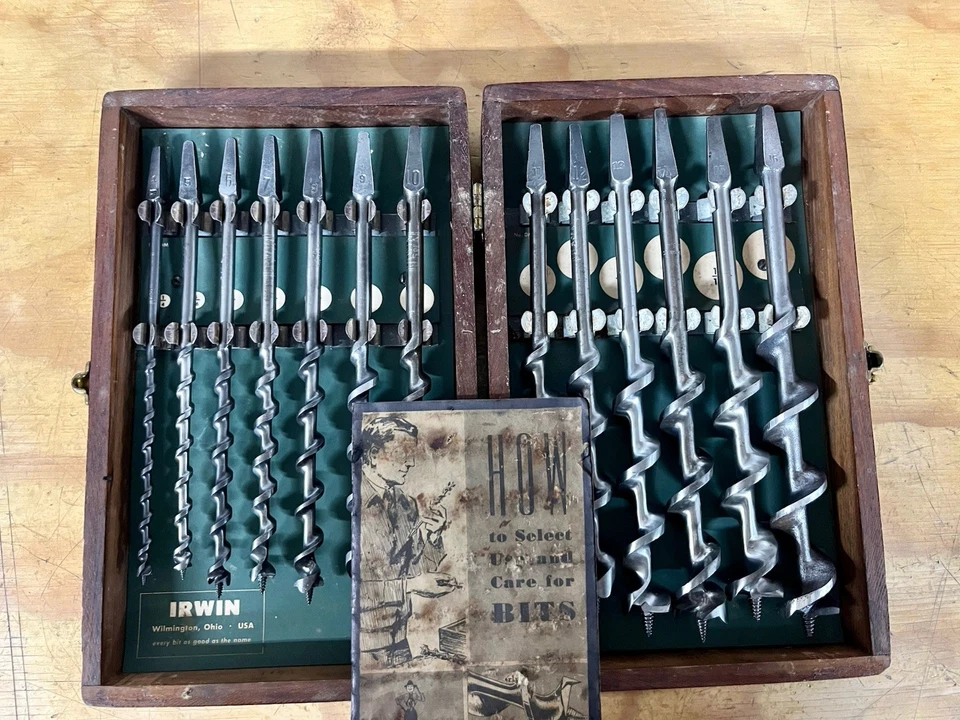 Vintage Irwin Pro Grade Complete 13 Pc Set, Boxed Auger Hand Drill Brace Bits - Image 4 of 4