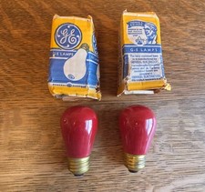 2x VINTAGE GE RED LIGHT BULBS 10W 250V WITH ORIGINAL BOXES