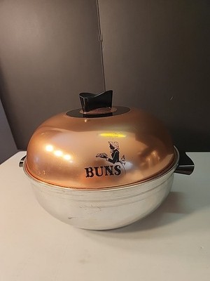Vintage West Bend Aluminum Bun Warmer Copper Color Lid  3 Piece  c1950s-60s