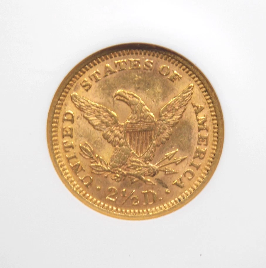Cuarto de águila Liberty de oro 1873 $2,5 *CERRADO 3* NGC MS62 #003 sin circular ECC&C Foto 2 de 4