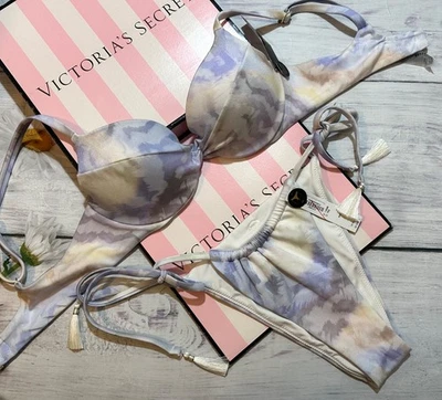 Victoria's Secret Bikini 2 Pièces Push-Up Amovible Rose Zebra À Lacets Métal - Photo 1/4