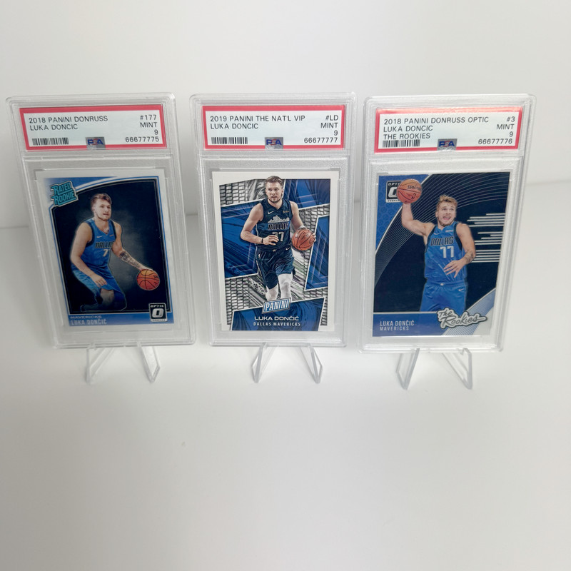 Luka Doncic PSA 9 3 Card Lot RC Donruss #177 Optic #3 Nat VIP Sequential Certs