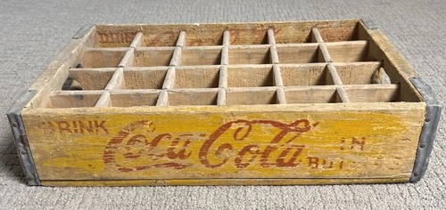 Vintage Coca-Cola Yellow Wood Crate 24 Bottle- Original- Good Condition Solid