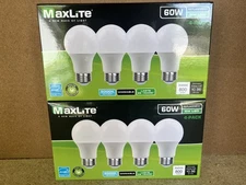 8 Pack Maxlite 8W LED Bulb = 60 watt replace A19 Daylight 5000K LED Light 60w