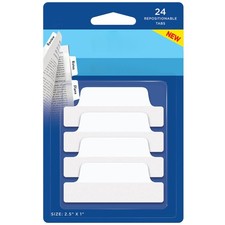 24 Writable Tabs, 2.5 Inch, Self Adhesive, 2 Sided, White