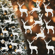 12 Pcs Reindeer Christmas Ornaments for Tree White Glitter Deer Hanging Decorati