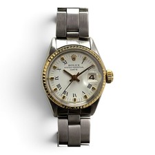 W/Papers 1967 Rolex Ladies Date 26 mm Two Tone White Roman Oyster Watch 6517