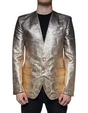 Dolce & Gabbana Gold Jacquard Single Breasted Dress Men's Blazer Authentic