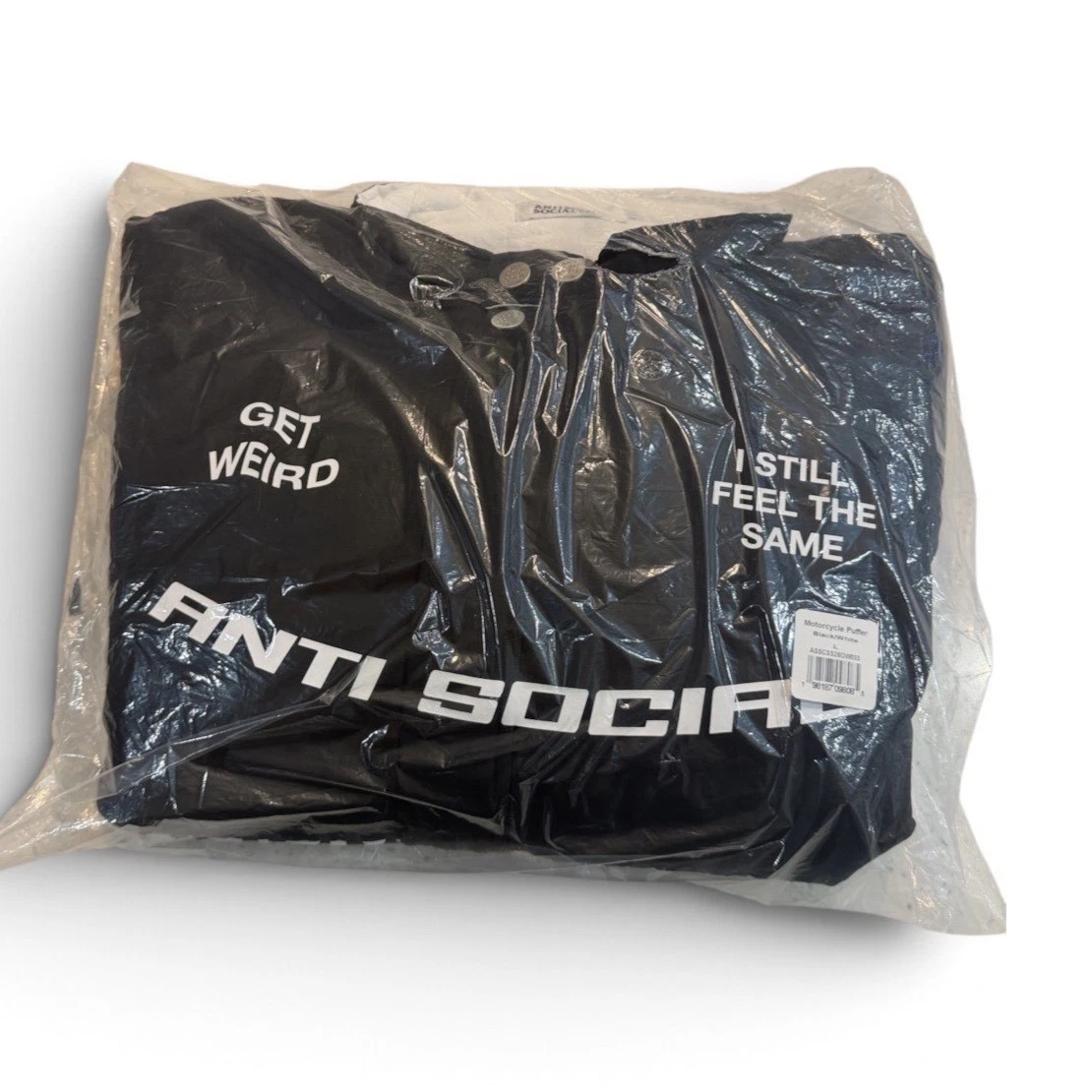 Anti Social Social Club Motorcycle Puffer Mens L Black White New in bag image 2