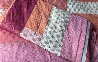 Set Of 2 Pier 1 Patchwork Curtain Panels 48 x96  Lined Sari Pink Gold Orange