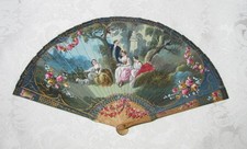 Antique Victorian Fan Hand Painted Vernis Martin Style Late 19th Century