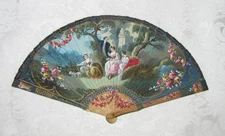 Antique Victorian Fan Hand Painted Vernis Martin Style Late 19th Century
