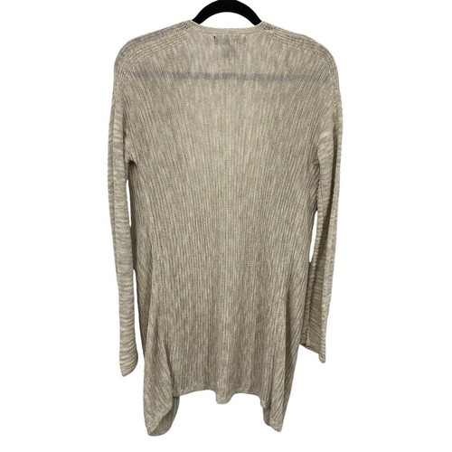 Tahari Knit Linen Blend Cardigan size Small Stone Beige open Front Long Length - Picture 6 of 11