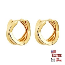 Small Chunky Gold Hoop Earrings For Women, 14k Gold Thick statement X-Gold 4