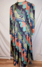 Zimmermann Abstract Silk Print Tea Length Dress + Guitars/Piano Theme-(2)-(US-8)