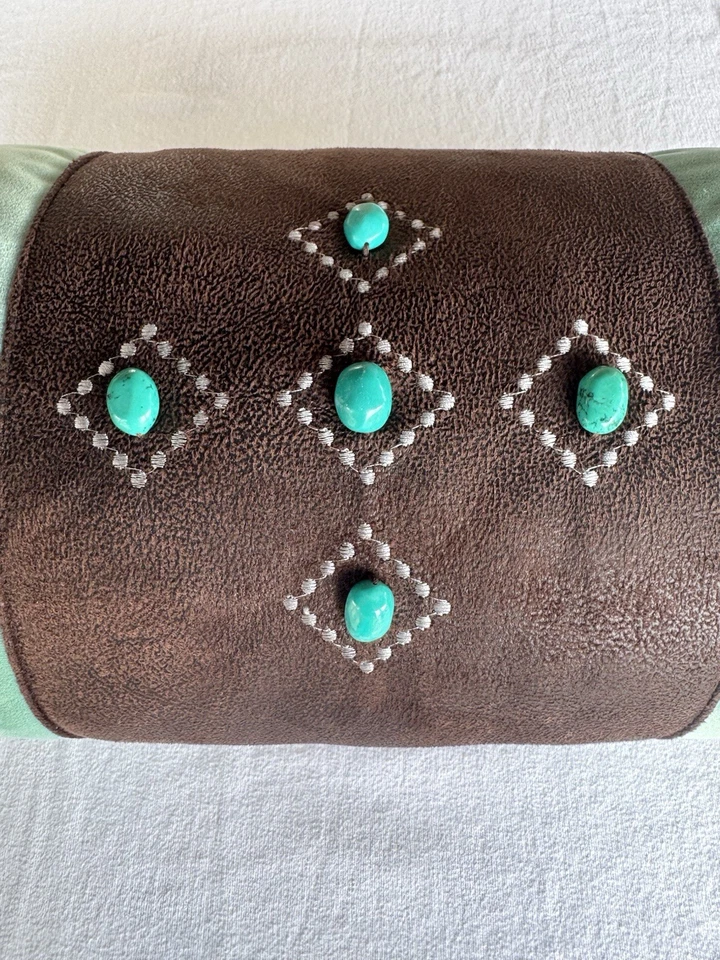 Carstens Estilo Suroeste Marrón y Turquesa Gamuza Rollo/Almohada Acento!! Foto 4 de 4