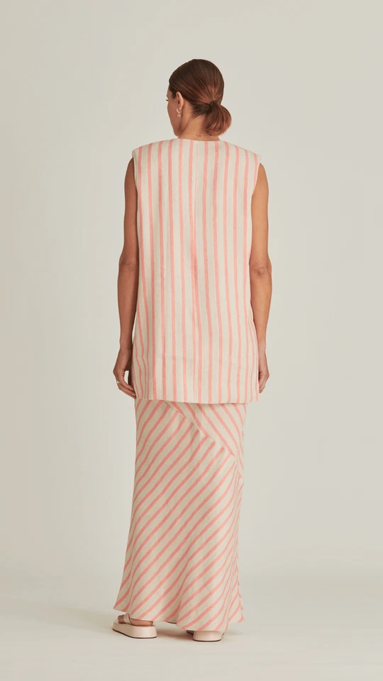 ONE SIX RESORT SUIT VEST, ECRU WATERMELON STRIPE MULTI Size: L RRP $469 - Image 2 of 2