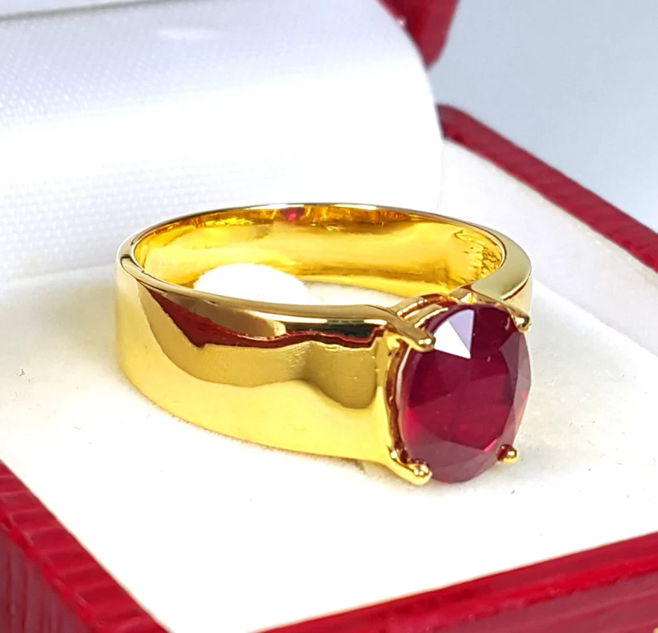 Gold Plated Men's Deep Red Ruby Ring 925 Silver Victorian Birthday Gift For Boys - Image 4 of 4