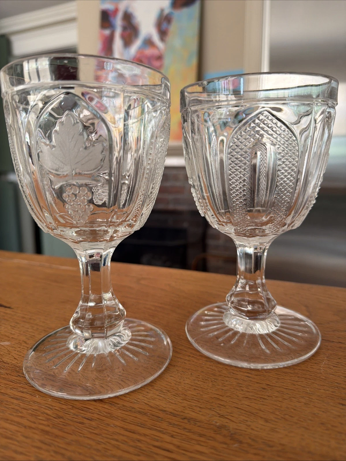 1870's EAPG.. Sandwich Flint Glass "Grape and Magnet" Goblets - Set of 2 Antique