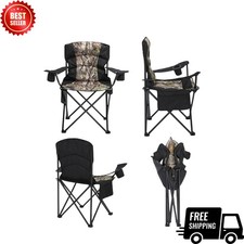 Oversized Folding Camping Chair, Heavy-Duty 400lb, Camo with Armrests  Cup Hold