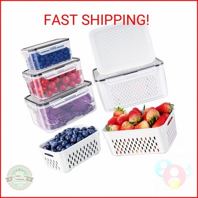 Freshmage Fruit Storage Containers for Fridge with Removable Colander, Airtight