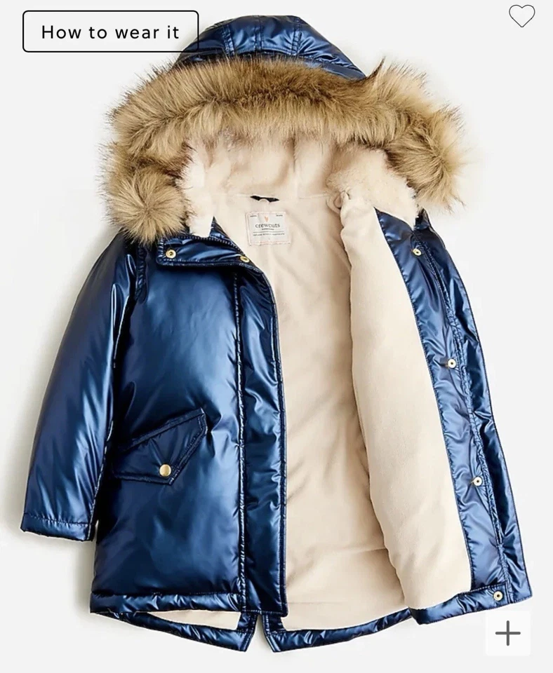 Parka de cola de pez metálica para niñas J Crew con PrimaLoft pequeña NUEVA Foto 2 de 4