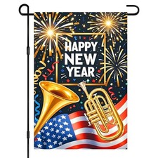 Happy New Year Garden Flag 12x18 Inch Double Sided Patriotic Banner Fireworks