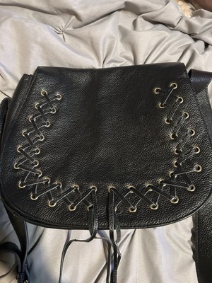 VIOLETTA Leather Saddle Large Crossbody Shoulder Bag - Black