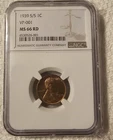 1939-S S over S VP-001 Lincoln Wheat Cent  MS 66 RD