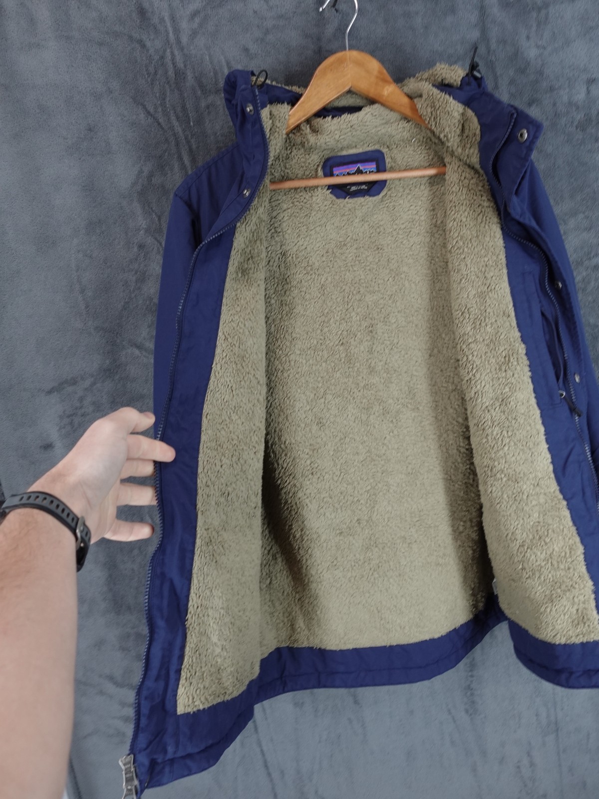 Patagonia Jacket Mens Medium Blue Isthmus Parka Sherpa Lined Outdoor Hiking Coat image 9