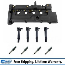 Engine Valve Cover W/ Gasket Ignition Coils & Plugs 9 Piece Kit for Hyundai