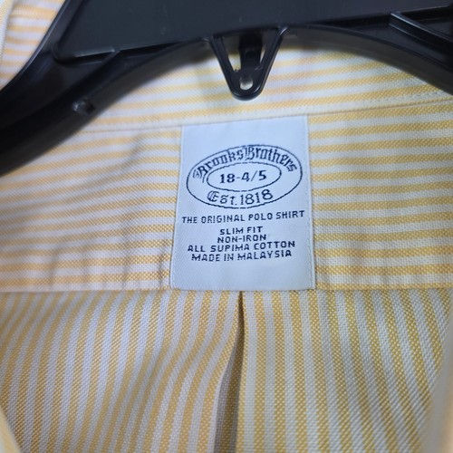 Brooks Brothers Dress Button Shirt Men's 18 34/35 Orange White Striped Slim Fit - Picture 4 of 8