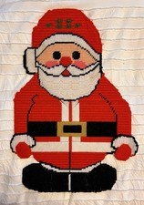 Needlepoint Santa Claus Door Or Wall Decoration Large Handmade Christmas Vintage