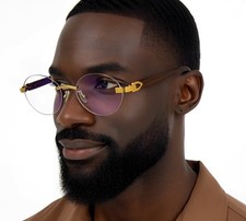 Mens Classy Style Wood Buffs Vintage Oval Style Rimless Clear Lens Eye Glasses