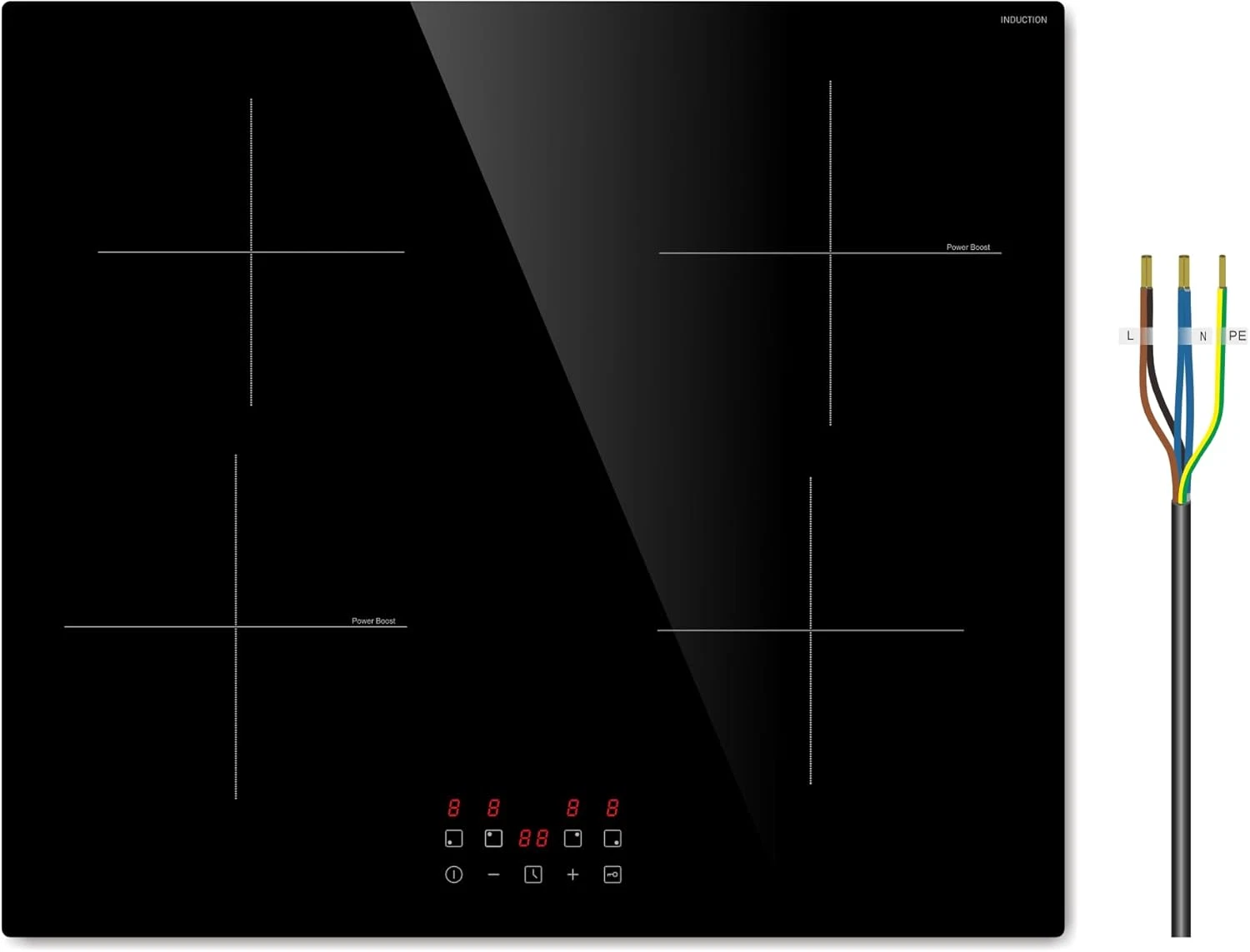 4 Zones Electric Induction Hob with Powerful Boost Function, Built-I