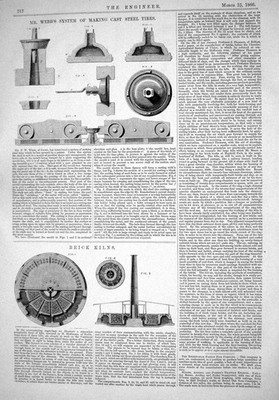 Alter Druck 1866 Webb Systembau Stahlgussreifen Ziegelöfen Maschinen 19.