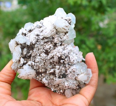 Grüne Apophyllitkristalle mit Stilbit auf Matrix Mineralien Probe