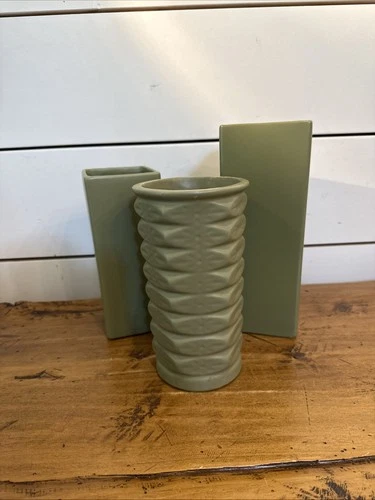 McCoy Floraline Avocado Vases -set of 3: 448, 449 & Starburst Vases